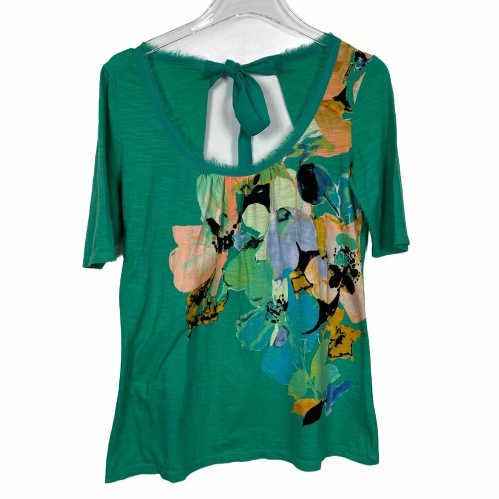 Anthropologie Akemi + Kin Green Floral Top Tie Back 100% Cotton Size Small - Picture 2 of 8